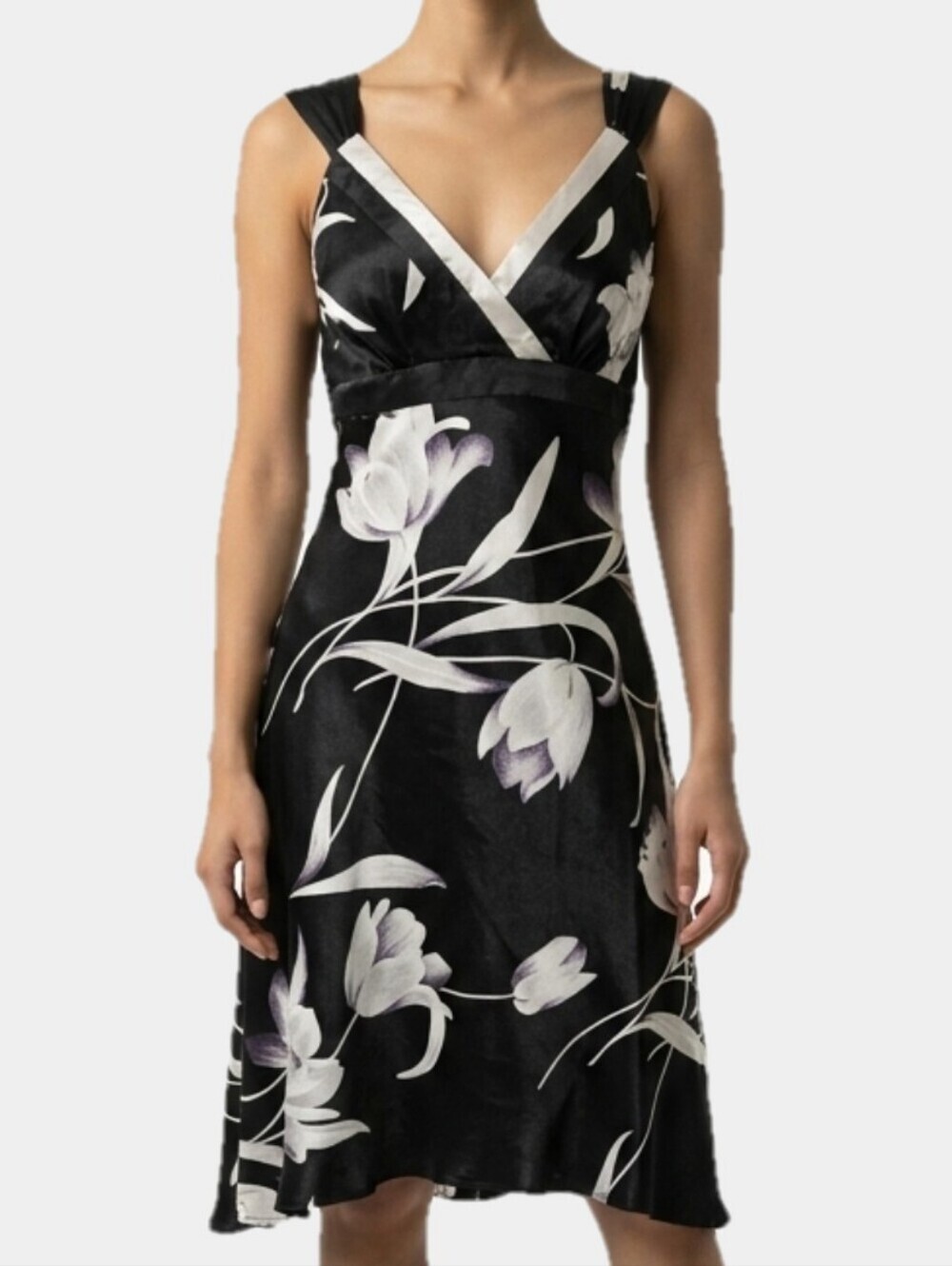 Romy Faux Satin Floral Empire Waist Sleeveless Surplice Front Midi Dress Size S